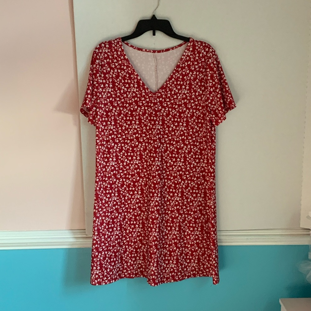 Red Floral Midi Dress